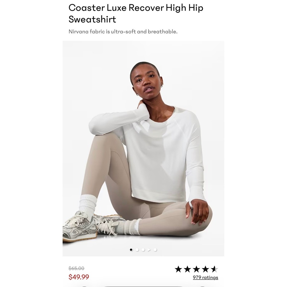 Athleta Coaster Luxe Rib High Hip Sweatshirt Womens XL TALL Magnolia White NWT - Picture 2 of 14
